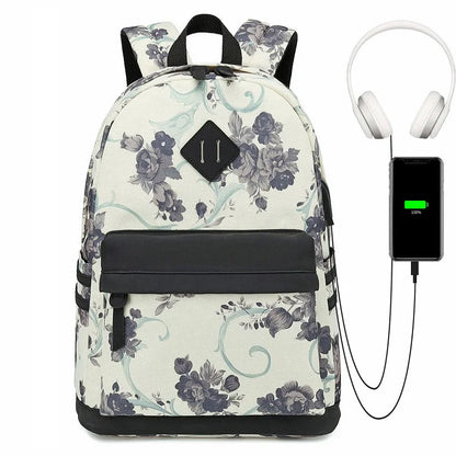 Fengdong flower school bags for girls teenagers usb backpack women bookbag middle high college school backpack teen schoolbag