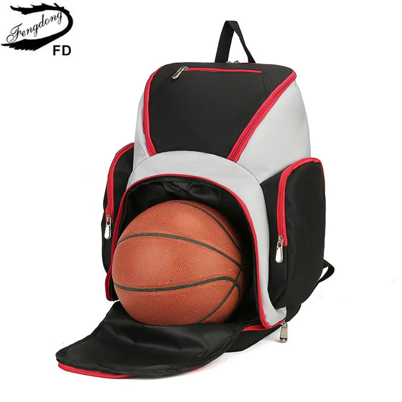 Fengdong football backpack carry bag for basketballs fashion waterproof lightweight sport backpack men large capacity school bag
