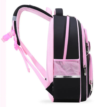 Fengdong girl school bag cute black pink PU leather school waterproof backpack kawaii cat bow knot school bag for children gift