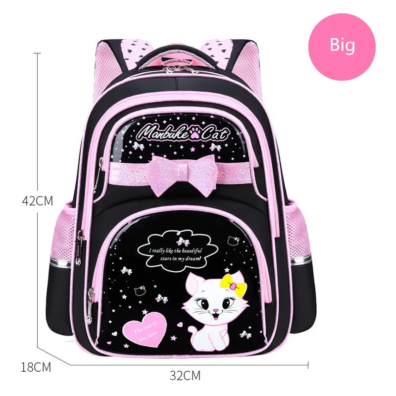 Fengdong girl school bag cute black pink PU leather school waterproof backpack kawaii cat bow knot school bag for children gift