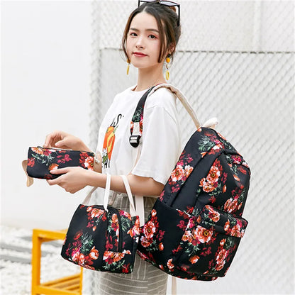 Fengdong girls flower school backpack kids school bag chinese style floral backpack children lunch bag pencil bag set book bag
