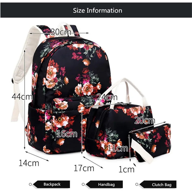 Fengdong girls flower school backpack kids school bag chinese style floral backpack children lunch bag pencil bag set book bag