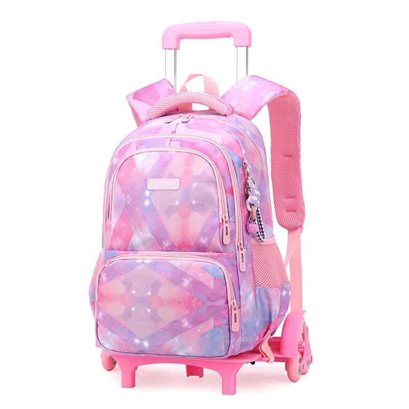 Fengdong girls school backpack with wheels rolling backpacks for students trolley book bag on wheels school bags for kids 6-12Y