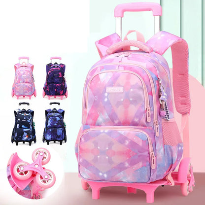 Fengdong girls school backpack with wheels rolling backpacks for students trolley book bag on wheels school bags for kids 6-12Y