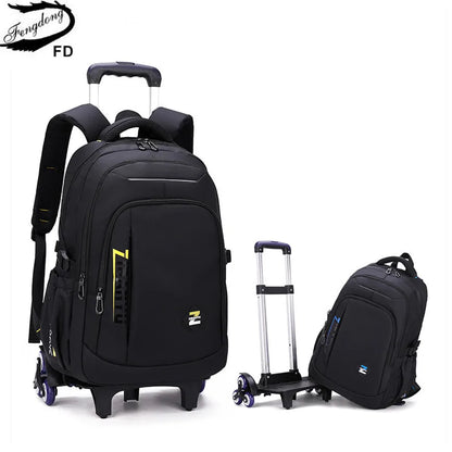 Fengdong high school backpack kit with wheels detachable trolley school bags for boys bookbag large capacity rolling backpack