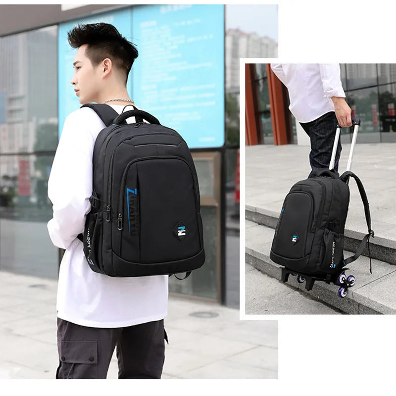 Fengdong high school backpack kit with wheels detachable trolley school bags for boys bookbag large capacity rolling backpack