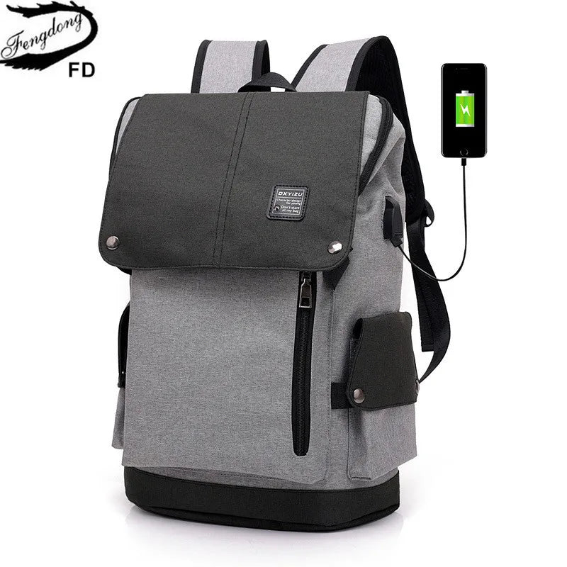 Fengdong high school backpack waterproof school bags for boys big usb backpack anti theft bag men travel bags schoolbag boy gift