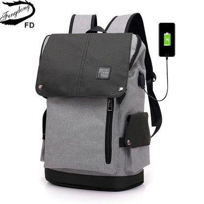 Fengdong high school backpack waterproof school bags for boys big usb backpack anti theft bag men travel bags schoolbag boy gift