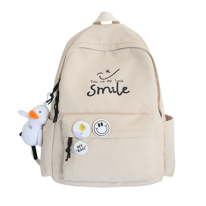 Fengdong high school bags for girls boys simple solid color smile book bag women black backpack college student school backpack