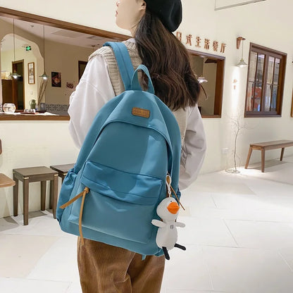 Fengdong high school bags for girls college student laptop backpack women school backpack teen girl black bookbag cute duck doll