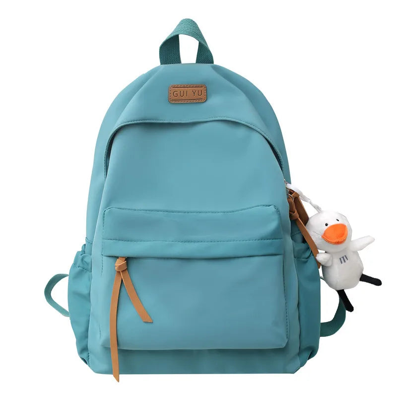 Fengdong high school bags for girls college student laptop backpack women school backpack teen girl black bookbag cute duck doll