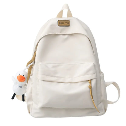 Fengdong high school bags for girls college student laptop backpack women school backpack teen girl black bookbag cute duck doll