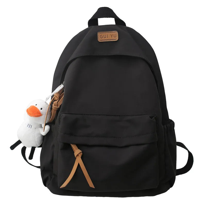 Fengdong high school bags for girls college student laptop backpack women school backpack teen girl black bookbag cute duck doll