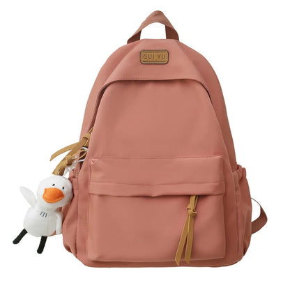Fengdong high school bags for girls college student laptop backpack women school backpack teen girl black bookbag cute duck doll