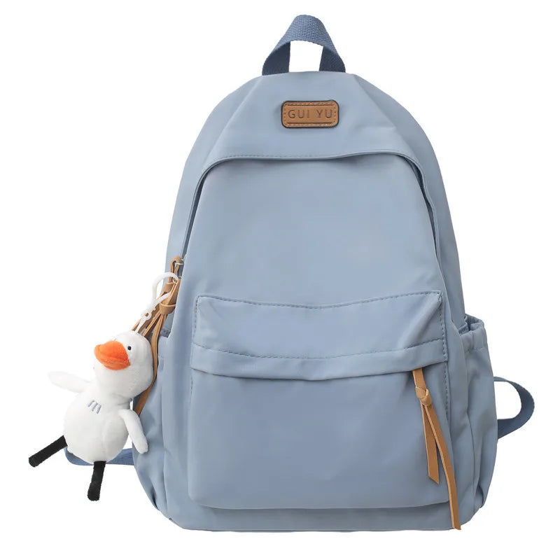 Fengdong high school bags for girls college student laptop backpack women school backpack teen girl black bookbag cute duck doll