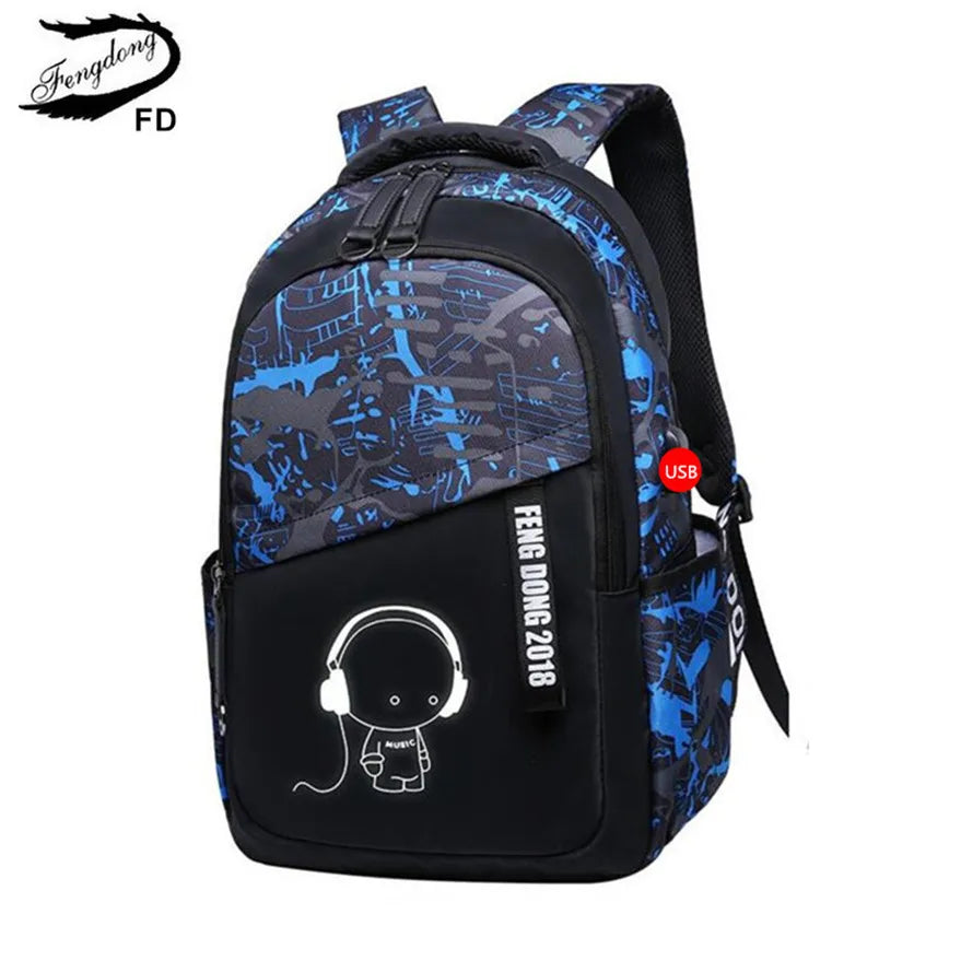 Fengdong junior high school backpack teenage boys school bags student large capacity backpack luminous book bag male bagpack