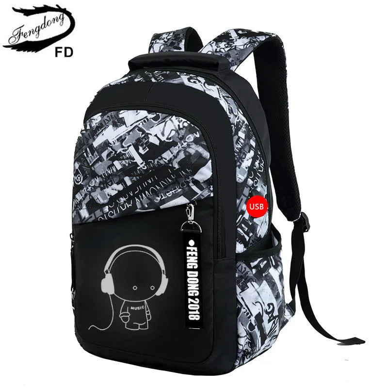 Fengdong junior high school backpack teenage boys school bags student large capacity backpack luminous book bag male bagpack