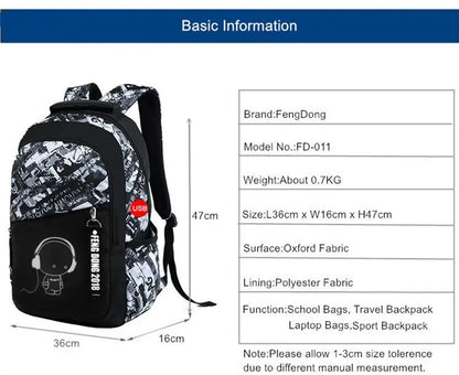 Fengdong junior high school backpack teenage boys school bags student large capacity backpack luminous book bag male bagpack