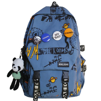 Fengdong junior high school backpack with graffiti design middel school bags for boys girls cool backpack large capacity bookbag