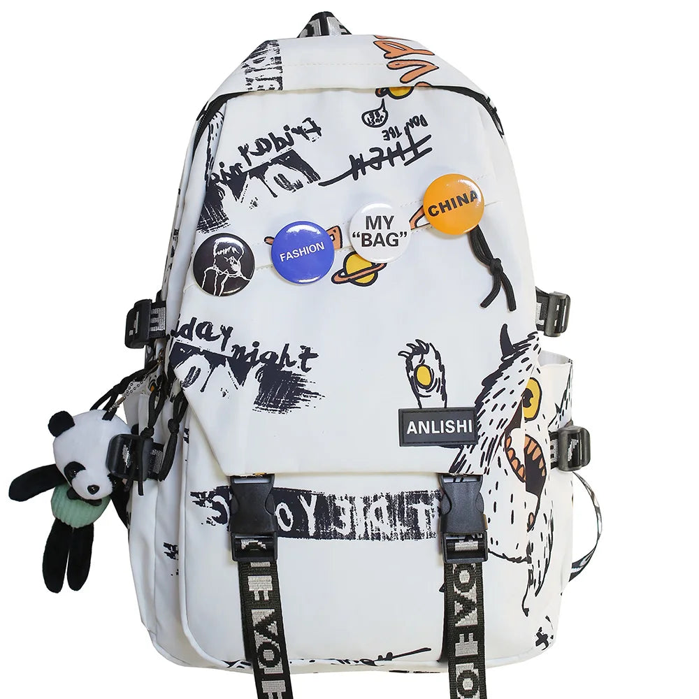 Fengdong junior high school backpack with graffiti design middel school bags for boys girls cool backpack large capacity bookbag