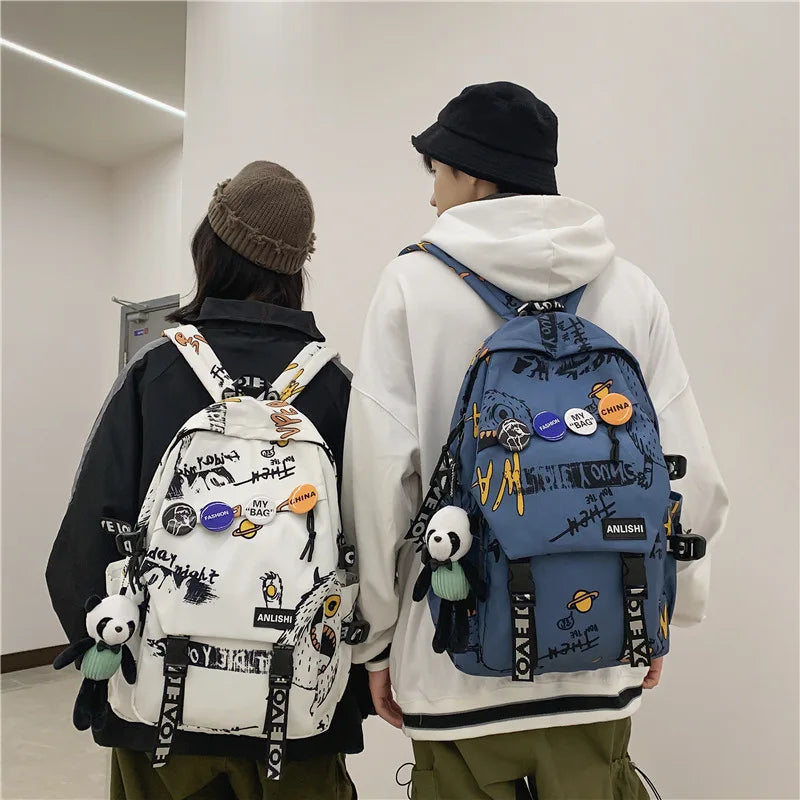 Fengdong junior high school backpack with graffiti design middel school bags for boys girls cool backpack large capacity bookbag