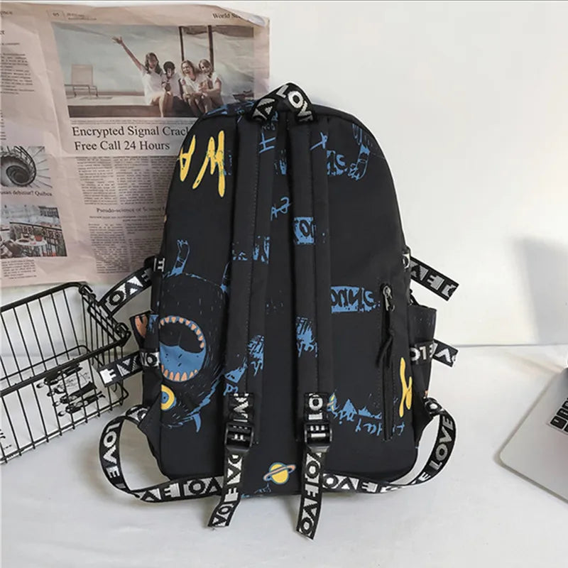 Fengdong junior high school backpack with graffiti design middel school bags for boys girls cool backpack large capacity bookbag