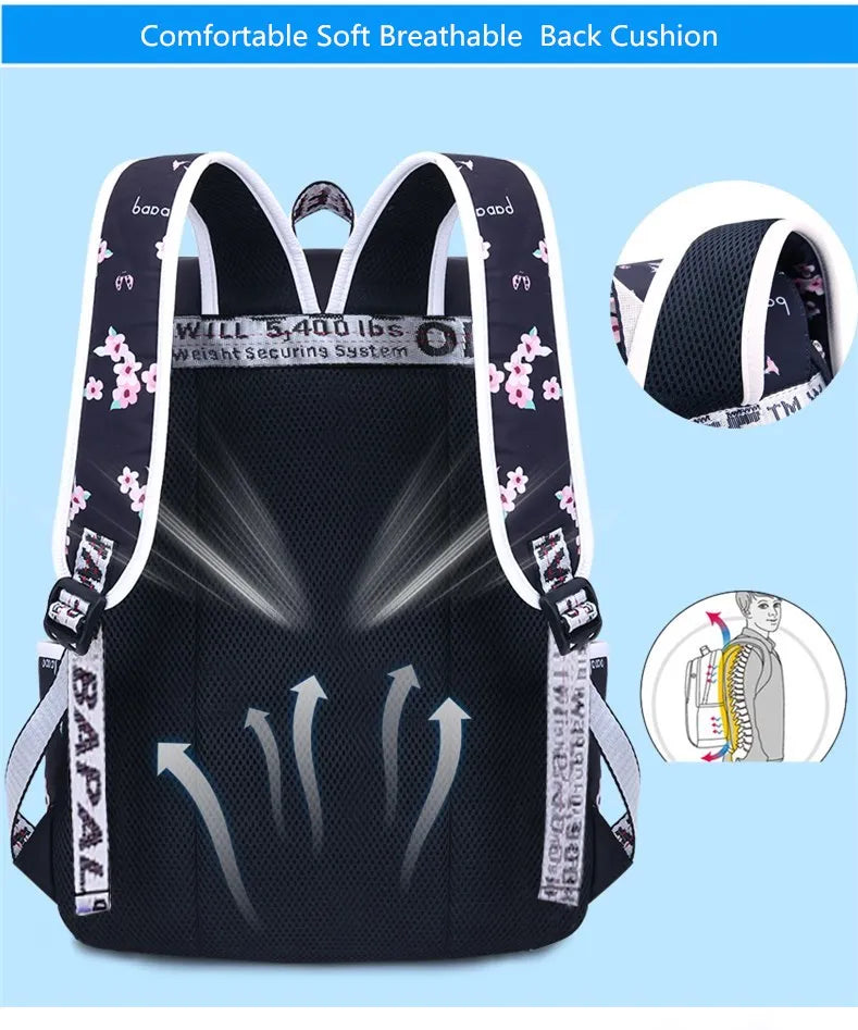 Fengdong kids black pink floral school backpack children school bags for girls student girl cute pen pencil bag set dropshipping