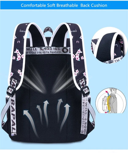 Fengdong kids black pink floral school backpack children school bags for girls student girl cute pen pencil bag set dropshipping