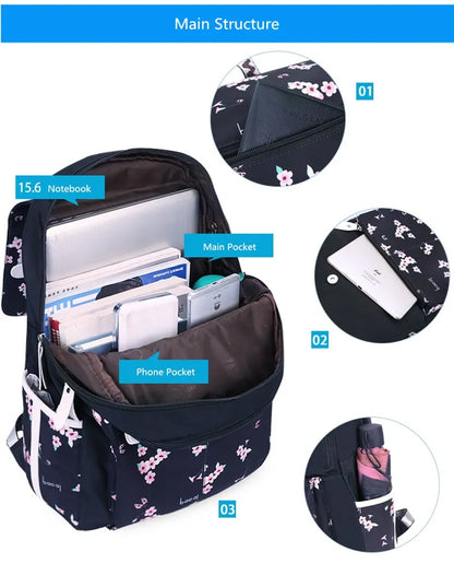 Fengdong kids black pink floral school backpack children school bags for girls student girl cute pen pencil bag set dropshipping