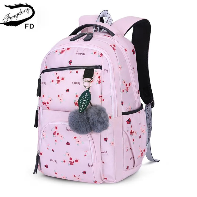 Fengdong kids school backpack children school bags for girls cute book bag student backpack teenage girls travel laptop backpack