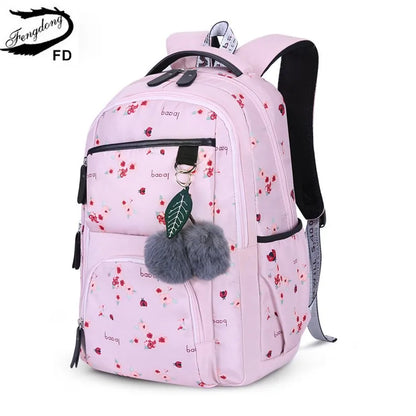 Fengdong kids school backpack children school bags for girls cute book bag student backpack teenage girls travel laptop backpack