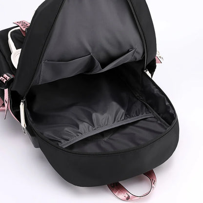 Fengdong kids school backpack for girls korean style black pink cute backpack schoolbag kawaii backpacks for teenage girls gift