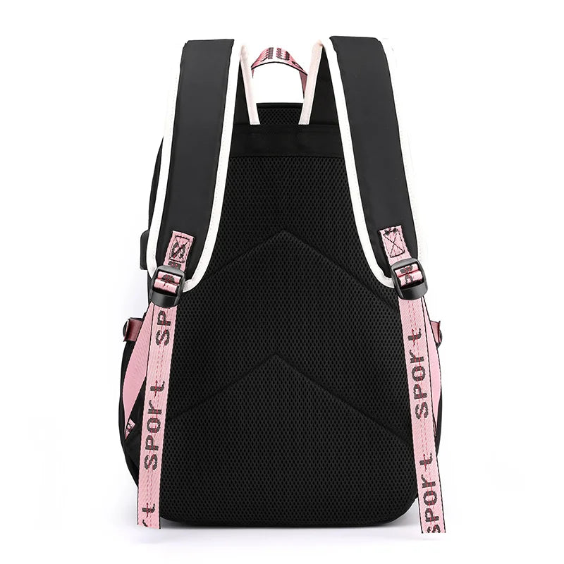 Fengdong kids school backpack for girls korean style black pink cute backpack schoolbag kawaii backpacks for teenage girls gift