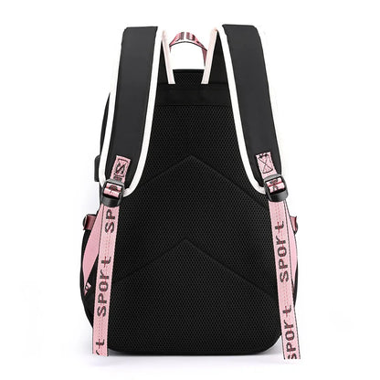 Fengdong kids school backpack for girls korean style black pink cute backpack schoolbag kawaii backpacks for teenage girls gift