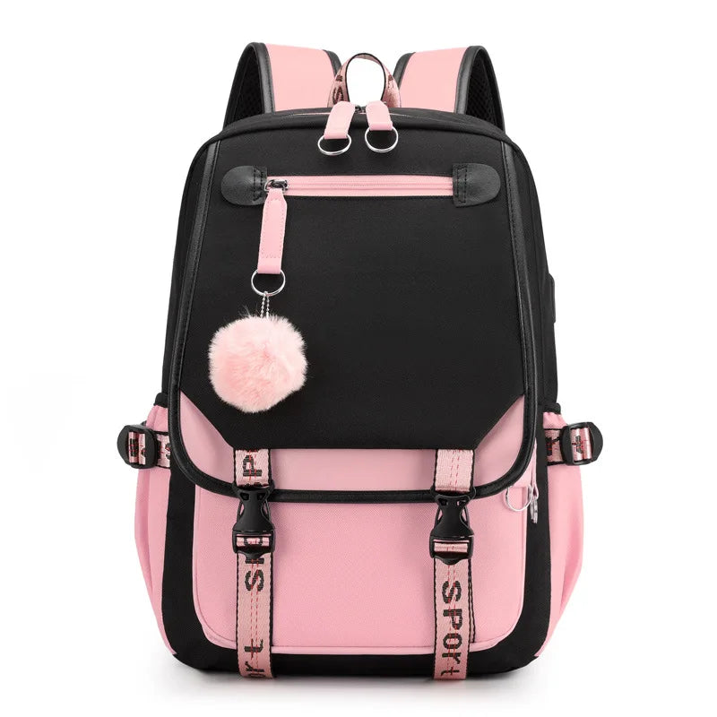 Fengdong kids school backpack for girls korean style black pink cute backpack schoolbag kawaii backpacks for teenage girls gift