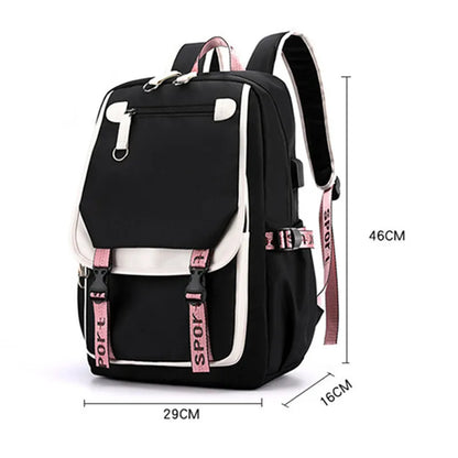 Fengdong kids school backpack for girls korean style black pink cute backpack schoolbag kawaii backpacks for teenage girls gift