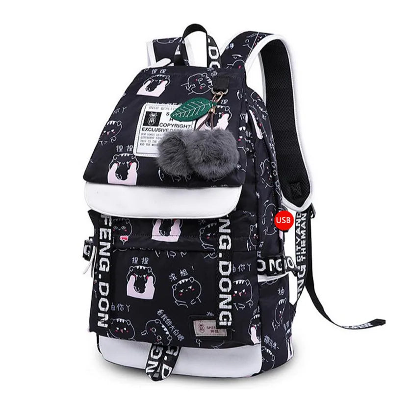 Fengdong korean style high school backpack for teenage girl fashion black white student girls backpack schoolbag cute book bag
