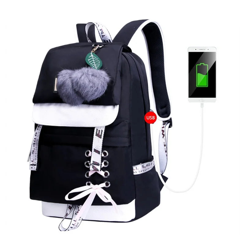 Fengdong korean style high school backpack for teenage girl fashion black white student girls backpack schoolbag cute book bag