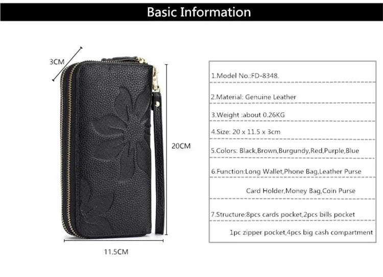 Fengdong ladies big card wallet women genuine leather phone wallet girl gift female big money bag vintage flower leather purse