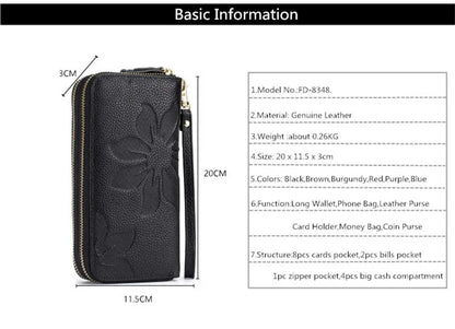 Fengdong ladies big card wallet women genuine leather phone wallet girl gift female big money bag vintage flower leather purse