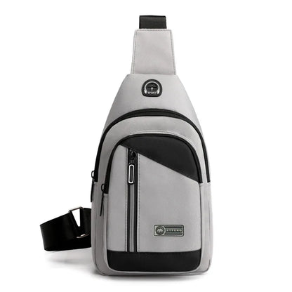 Fengdong male small chest bag mini crossbody bags for men travel bagpack one shoulder sport bag with earphone jack boy phone bag