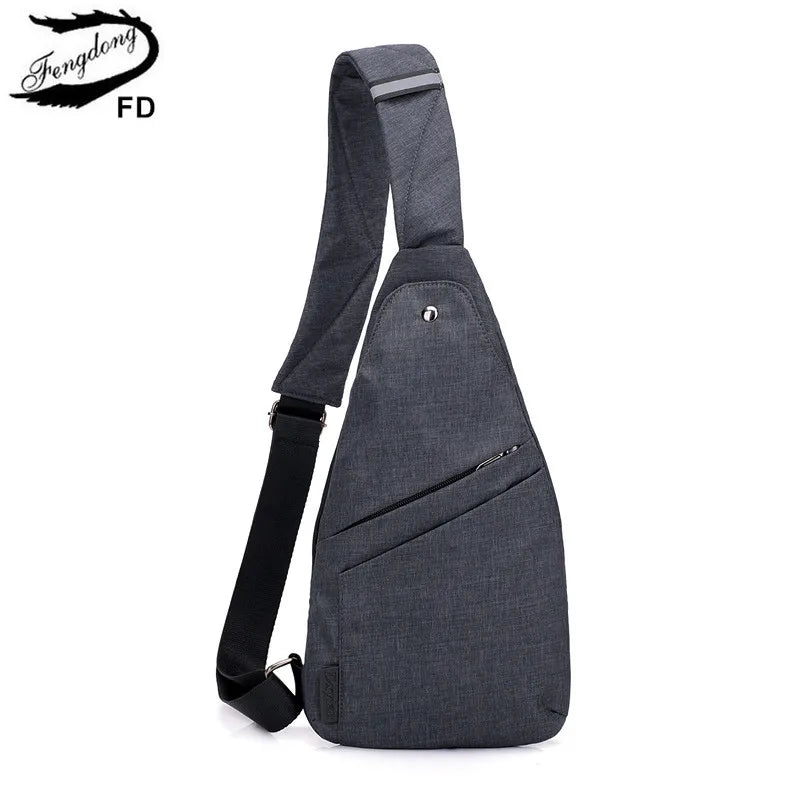Fengdong men anti theft chest bag boy ultra thin small shoulder bag for mobile phone keys crossbody bags for men mini bagpack