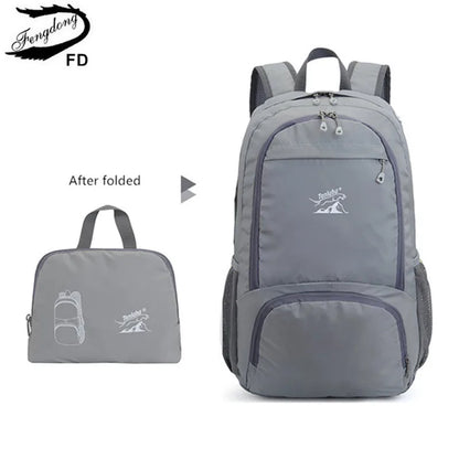 Fengdong men folding sport backpack ultra light large travel backpack waterproof easy storage bagpack travel bag foldable bag