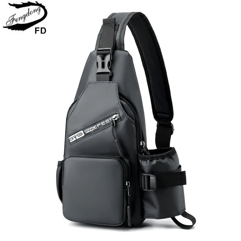 Fengdong men mini backpack usb port small sports backbag sling chest bag male bagpack male multifunctional crossbody bag