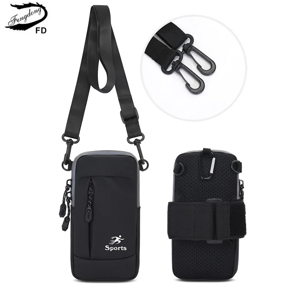 Fengdong men mini cross body bag outdoor sport luminous running arm bag waterproof one shoulder bag small multifunctional bag