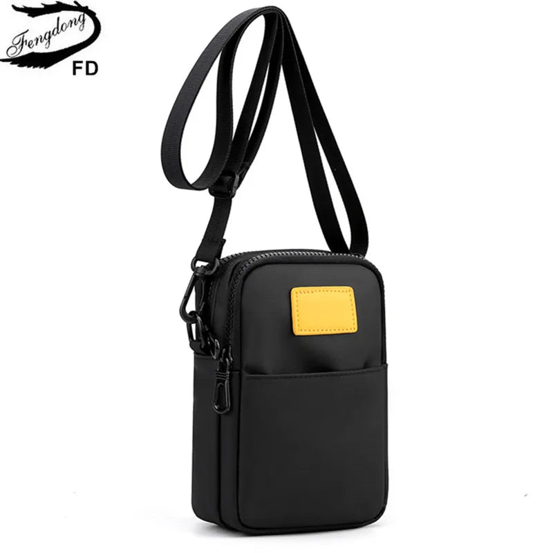 Fengdong men mini cross body bag small shoulder bag Men Messenger Bag Boy waterproof mobile phone bag male travel sport bag