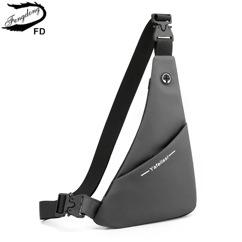 Fengdong men ultra thin chest bag anti theft Crossbody Bags small shoulder bags for men outdoor sport bag men cell phone bag