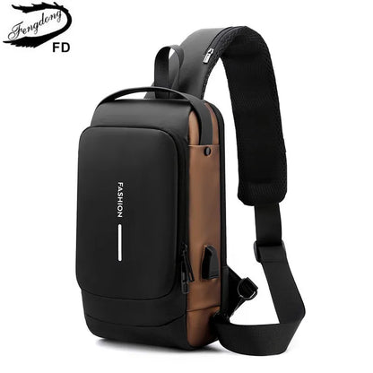 Fengdong password lock anti-theft bag luxury chest bag for men usb port small backpack shoulder bag husband gift Crossbody Bags