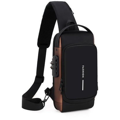 Fengdong password lock anti-theft bag luxury chest bag for men usb port small backpack shoulder bag husband gift Crossbody Bags