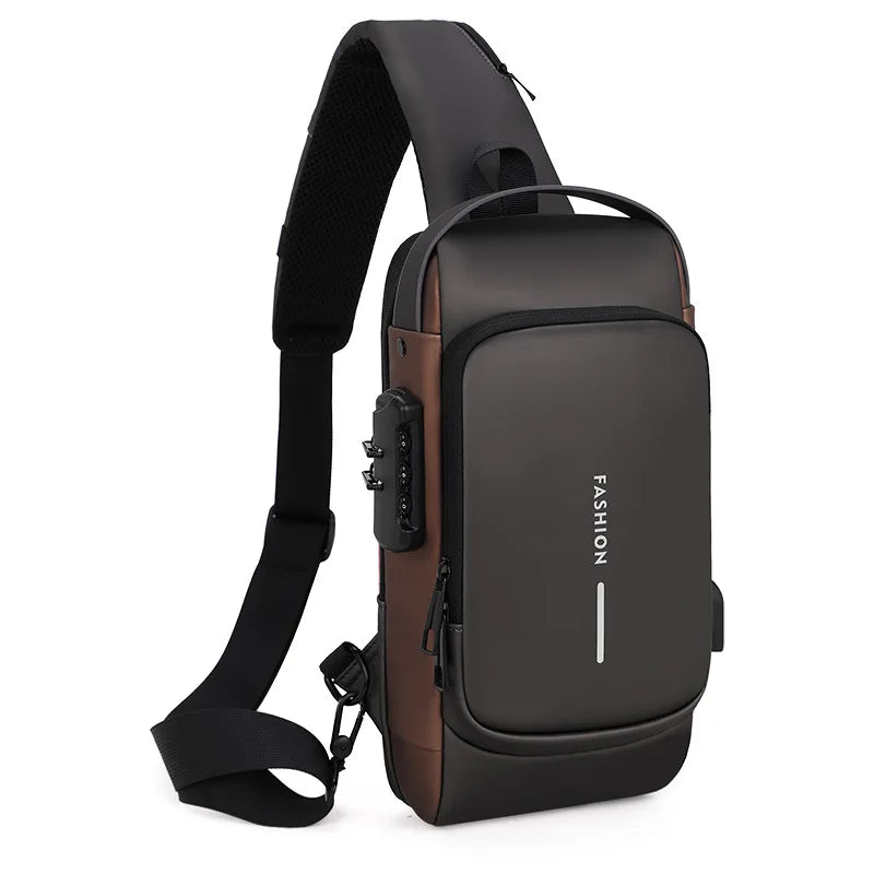 Fengdong password lock anti-theft bag luxury chest bag for men usb port small backpack shoulder bag husband gift Crossbody Bags